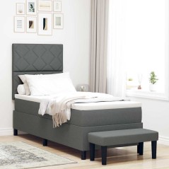 vidaXL Letto a scatola con materasso e panca grigio scuro 80x200 cm tessuto