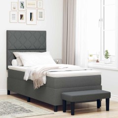 vidaXL Letto a Molle con Materasso e Panca Grigio Scuro 90x190 cm Tessuto