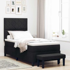 vidaXL Letto con Box Spring e Materasso & Panchetta Nera 90x200 cm Tessuto