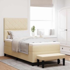 vidaXL Letto con Box Spring e Materasso & Panchina Crema 90x200 cm Tessuto