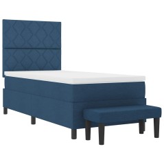 vidaXL Letto box spring e materasso e panca blu 90x200 cm in tessuto