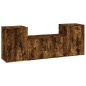 Set Mobili Porta TV 3 pz Rovere Fumo in Legno Multistrato Set Mobili Porta TV 3 pz Rovere Fumo in Legno Multistrato