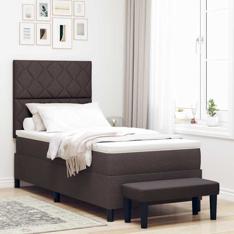 vidaXL Letto con Box Spring e Panchina Marrone Scuro 100x200 cm in Tessuto vidaXL Letto con Box Spring e Panchina Marrone Scuro 100x200 cm in Tessuto
