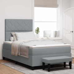vidaXL Letto con Box Spring e Materasso e Panca Grigia 120x190 cm in Tessuto