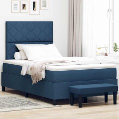 vidaXL Letto Box Spring con Materasso e Panchina Blu 120x190 cm Tessuto