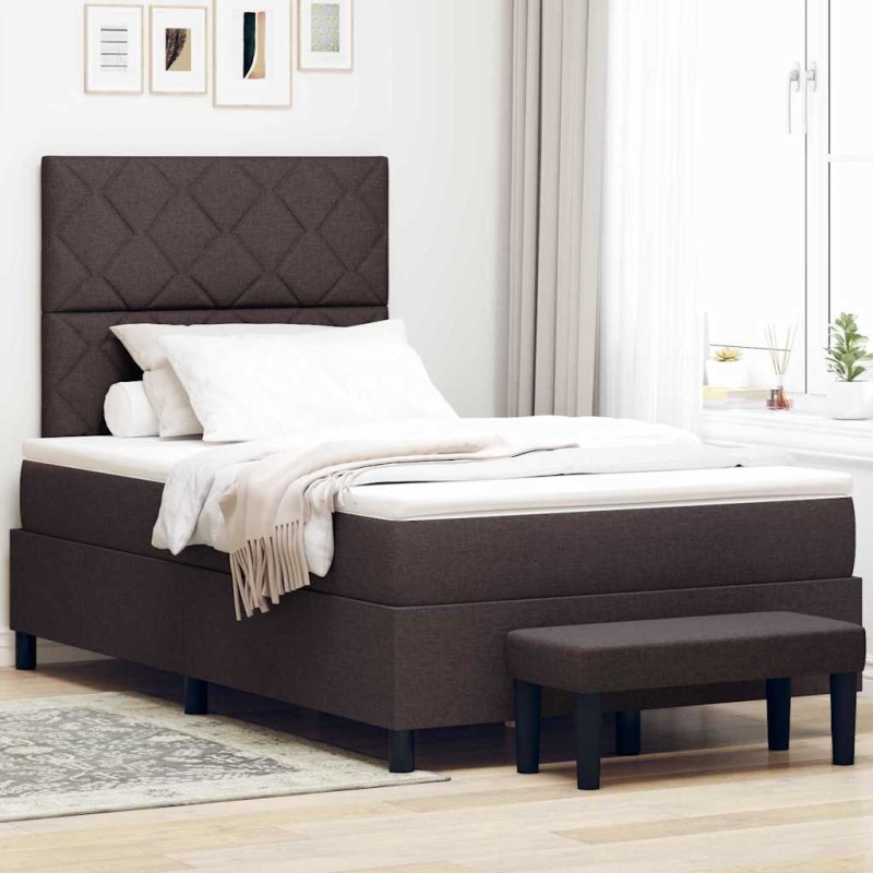 vidaXL Letto con Box Spring con Materasso & Panchina Marrone Scuro 120x200 cm Tessuto