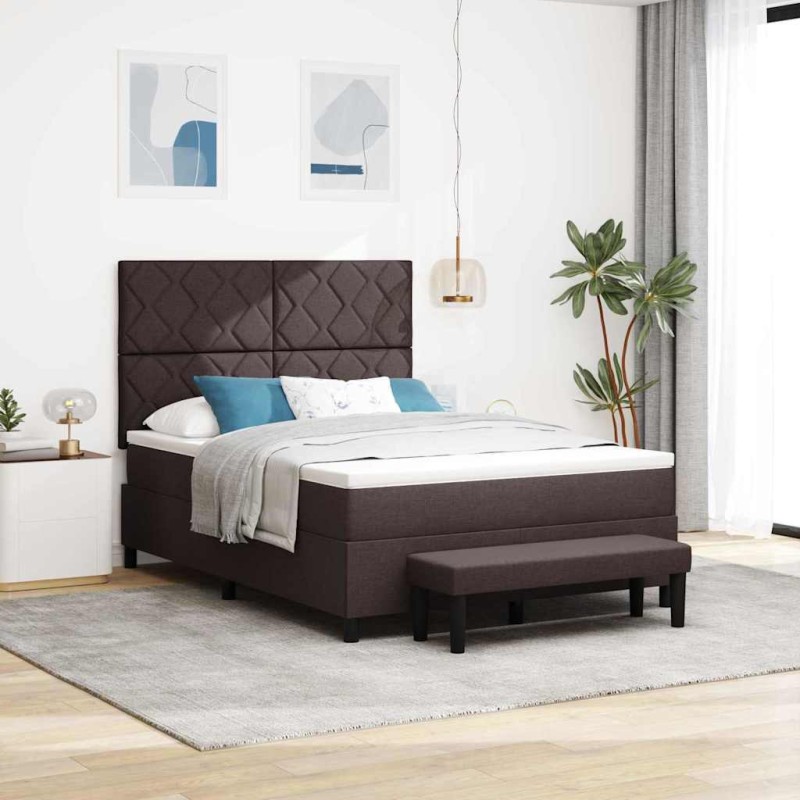 vidaXL Letto a molle con materasso e panca marrone scuro 140x190 cm in tessuto vidaXL Letto a molle con materasso e panca marrone scuro 140x190 cm in tessuto