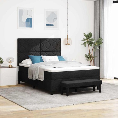 vidaXL Letto a Molle con Materasso e Panchina Nera 140x200 cm Tessuto