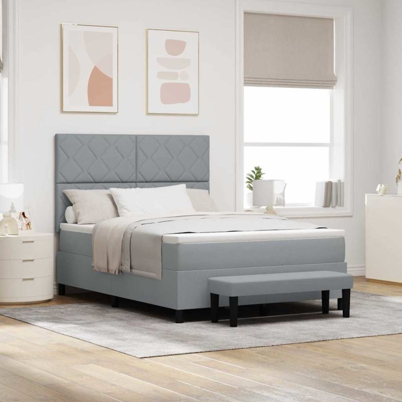 vidaXL Letto a Molle con Materasso e Panchina Grigio Chiaro 160x200 cm Tessuto vidaXL Letto a Molle con Materasso e Panchina Grigio Chiaro 160x200 cm Tessuto