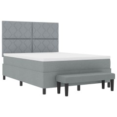 vidaXL Letto a Molle con Materasso e Panchina Grigio Chiaro 160x200 cm Tessuto