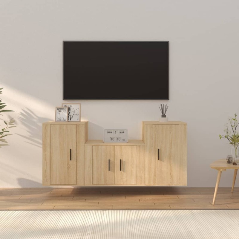 Set di Mobili Porta TV 3 pz Rovere Sonoma in Legno Multistrato Set di Mobili Porta TV 3 pz Rovere Sonoma in Legno Multistrato
