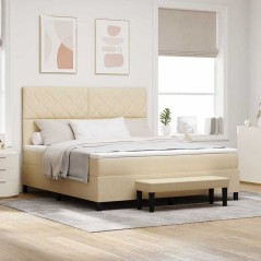 vidaXL Letto con Box Spring, Materasso e Panchina Crema 180x200 cm Tessuto