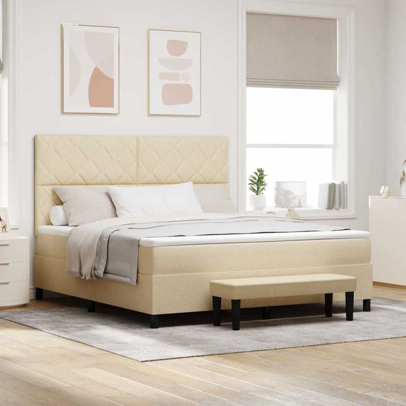 vidaXL Letto con Box Spring, Materasso e Panchina Crema 180x200 cm Tessuto