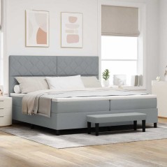 vidaXL Letto a Molle con Materasso e Panchetta Grigio Chiaro 200x200 cm Tessuto