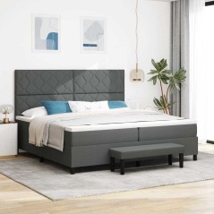 vidaXL Letto box spring con materasso e panca grigio scuro 200x200 cm in tessuto