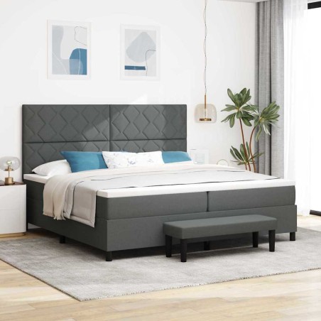 vidaXL Letto box spring con materasso e panca grigio scuro 200x200 cm in tessuto