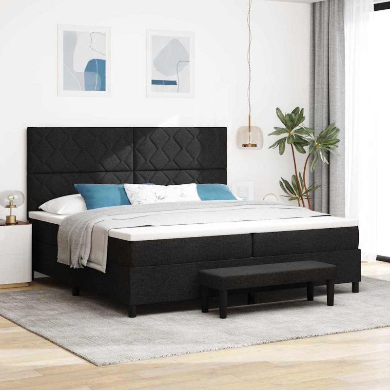 vidaXL Letto a Molle con Materasso e Panchina Nera 200x200 cm Tessuto vidaXL Letto a Molle con Materasso e Panchina Nera 200x200 cm Tessuto
