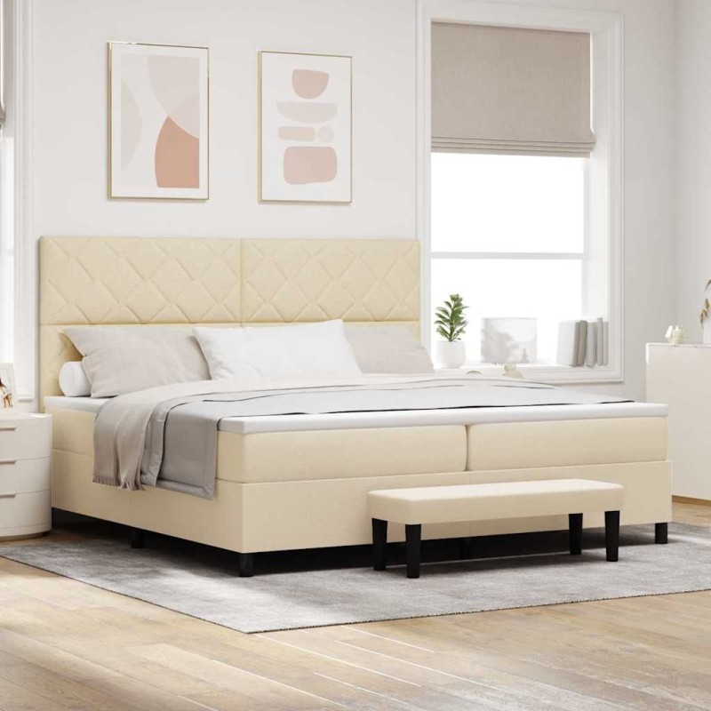 vidaXL Letto con Box Spring con Materasso & Panca Crema 200x200 cm in Tessuto vidaXL Letto con Box Spring con Materasso & Panca Crema 200x200 cm in Tessuto