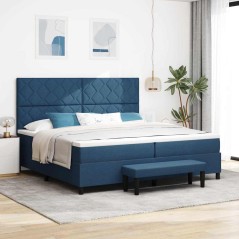 vidaXL Letto con Box Spring e Materasso & Panchina Blu 200x200 cm Tessuto