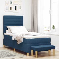 vidaXL Letto Box Spring con Materasso e Panca Blu 100x200 cm Tessuto