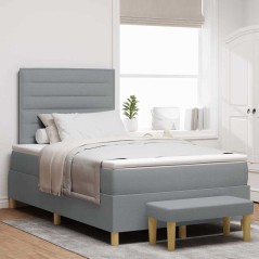 vidaXL Letto a Mola con Materasso e Panchina Grigio Chiaro 120x190 cm Tessuto