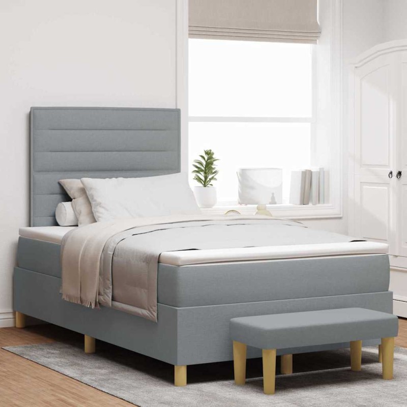 vidaXL Letto Box Spring con Materasso e Panchina Grigio Chiaro 120x200 cm Tessuto vidaXL Letto Box Spring con Materasso e Panchina Grigio Chiaro 120x200 cm Tessuto