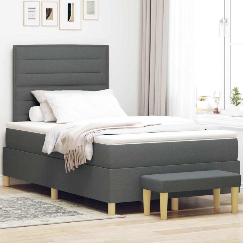 vidaXL Letto a Molle con Materasso e Panca Grigio Scuro 120x200 cm Tessuto