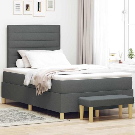 vidaXL Letto a Molle con Materasso e Panca Grigio Scuro 120x200 cm Tessuto
