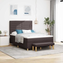 vidaXL Letto con Box Spring vitaXL con Materasso e Panchina Marrone Scuro 140x190 cm Tessuto