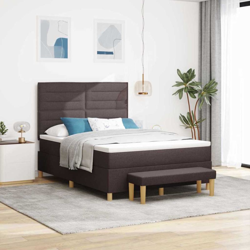 vidaXL Letto con Box Spring vitaXL con Materasso e Panchina Marrone Scuro 140x190 cm Tessuto vidaXL Letto con Box Spring vitaXL con Materasso e Panchina Marrone Scuro 140x190 cm Tessuto