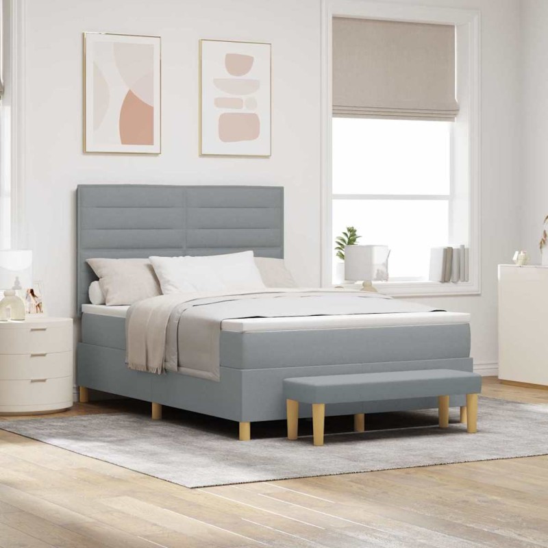 vidaXL Letto a Molla con Materasso e Panchina Grigio Chiaro 140x200 cm Tessuto vidaXL Letto a Molla con Materasso e Panchina Grigio Chiaro 140x200 cm Tessuto