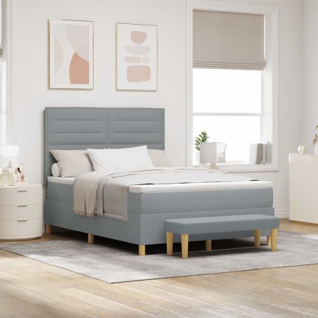 vidaXL Letto a Molla con Materasso e Panchina Grigio Chiaro 140x200 cm Tessuto