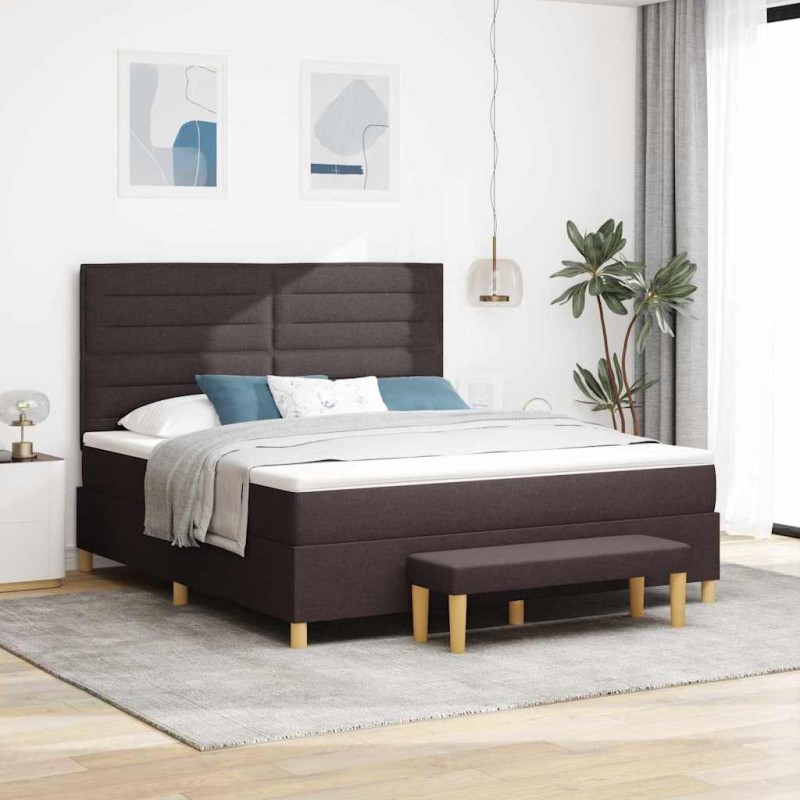 vidaXL Letto Box Spring con Materasso e Panchina Marrone Scuro 180x200 cm Tessuto vidaXL Letto Box Spring con Materasso e Panchina Marrone Scuro 180x200 cm Tessuto