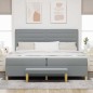Letto a Molle VidaXL con Materasso e Panchina Grigio Chiaro 200x200 cm Tessuto Letto a Molle VidaXL con Materasso e Panchina Grigio Chiaro 200x200 cm Tessuto