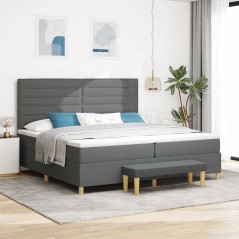 vidaXL Letto con Reticolo e Materasso & Panca Grigio Scuro 200x200 cm Tessuto