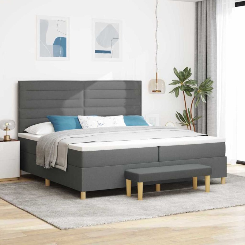 vidaXL Letto con Reticolo e Materasso & Panca Grigio Scuro 200x200 cm Tessuto vidaXL Letto con Reticolo e Materasso & Panca Grigio Scuro 200x200 cm Tessuto
