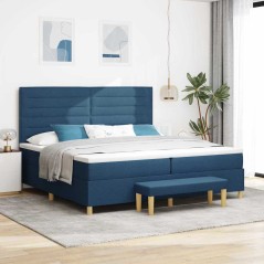 vidaXL Letto Box Spring con Materasso e Panchina Blu 200x200 cm Tessuto