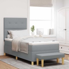 vidaXL Letto a Molle con Materasso e Panchina Grigio Chiaro 80x200 cm Tessuto