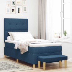 vidaXL Letto Box Spring con Materasso e Panchina Blu 90x200 cm Tessuto