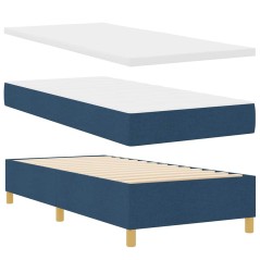 vidaXL Letto Box Spring con Materasso e Panchina Blu 90x200 cm Tessuto