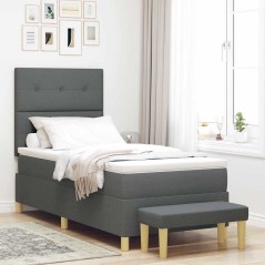 vidaXL Letto a Molle con Materasso & Panchina Grigio Scuro 100x200 cm Tessuto