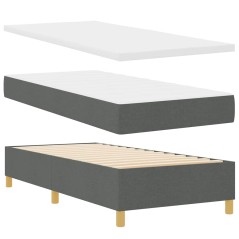 vidaXL Letto a Molle con Materasso & Panchina Grigio Scuro 100x200 cm Tessuto