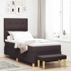 vidaXL Letto Box Spring con Materasso e Panchina Marrone Scuro 100x200 cm Tessuto