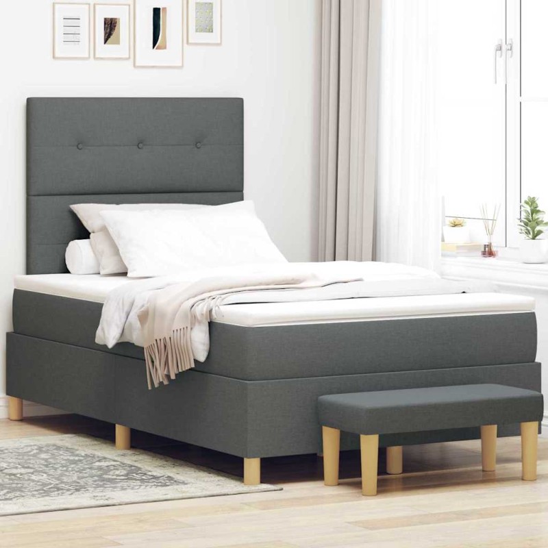 vidaXL Letto a Box Spring con Materasso e Panchina Grigio Scuro 120x190 cm Tessuto vidaXL Letto a Box Spring con Materasso e Panchina Grigio Scuro 120x190 cm Tessuto