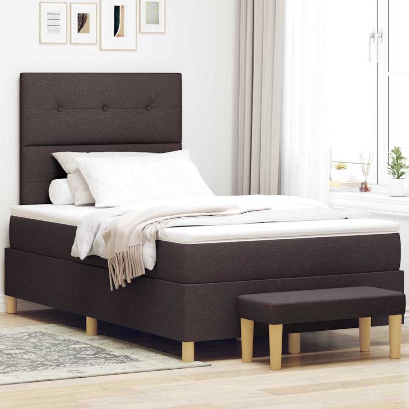 vidaXL Letto a Box Spring con Materasso & Panchina Marrone Scuro 120x190 cm Tessuto vidaXL Letto a Box Spring con Materasso & Panchina Marrone Scuro 120x190 cm Tessuto