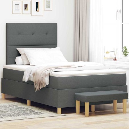 letto a box spring vidaXL con materasso e panchina grigio scuro 120x200 cm in tessuto