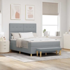 Letto Box Spring con Materasso e Panchina Grigio Chiaro 140x190 cm Tessuto