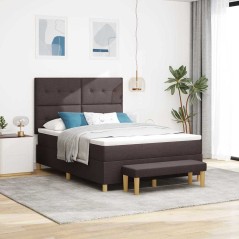 vidaXL Letto con rete a doghe, Materasso e Panchina Marrone Scuro 140x200 cm Tessuto