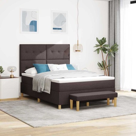 vidaXL Letto con rete a doghe, Materasso e Panchina Marrone Scuro 140x200 cm Tessuto