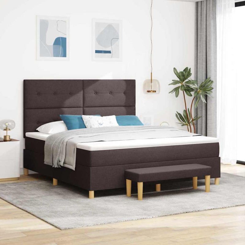 vidaXL Letto Box Spring con Materasso e Panchina Marrone Scuro 180x200 cm Tessuto vidaXL Letto Box Spring con Materasso e Panchina Marrone Scuro 180x200 cm Tessuto